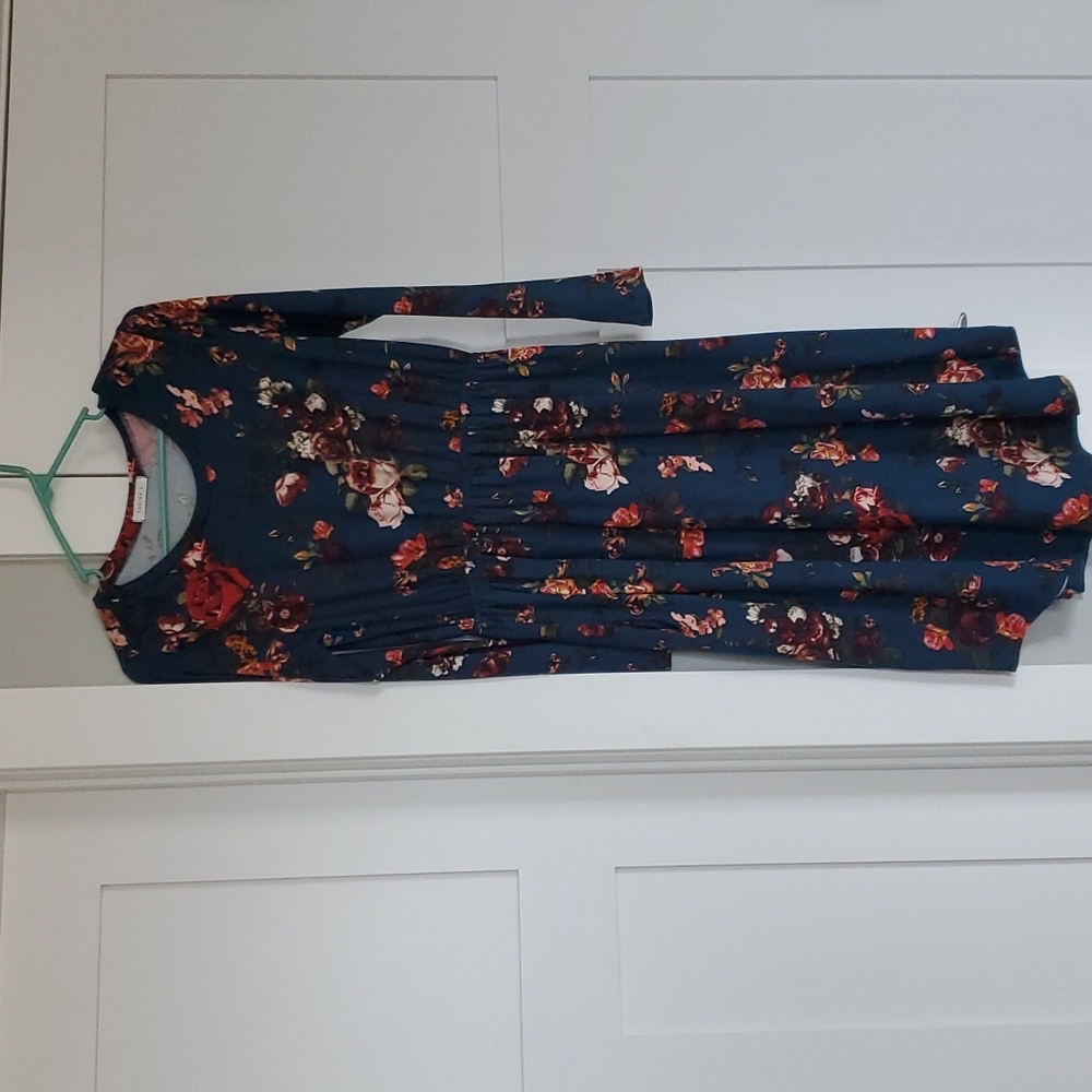 Reborn J teal floral midi dress